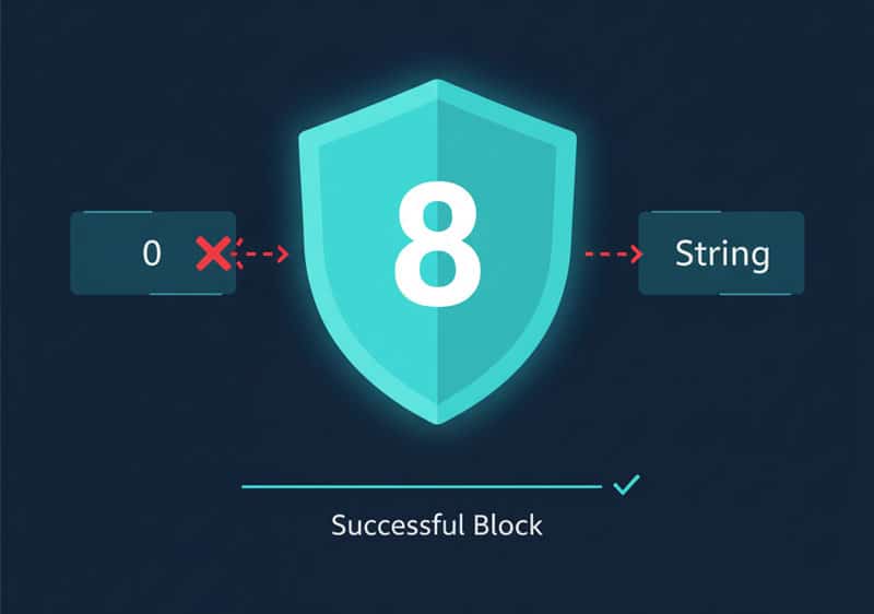 Abstract graphic representing PHP 8's stricter security, showing a digital padlock enforcing type compliance to prevent Type Juggling exploits.