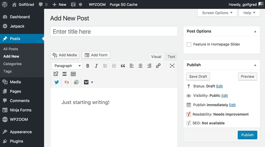wordpress dashboard editor screen