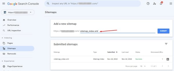 Sitemap in Google Search Console