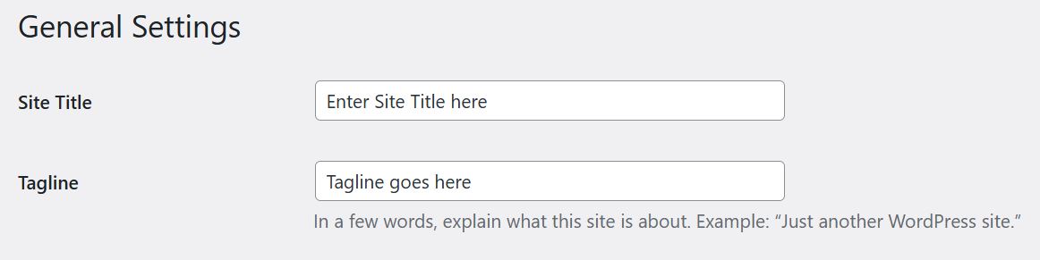 General WordPress Site Title and Tagline settings